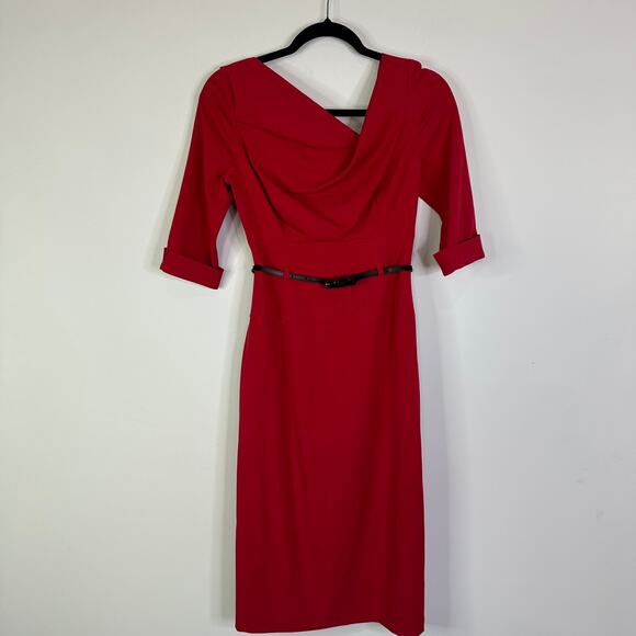 Black Halo Jackie O Three-quarter Sleeve Sheath Dress In Red  Women’s Size 4 - Picture 2 of 10